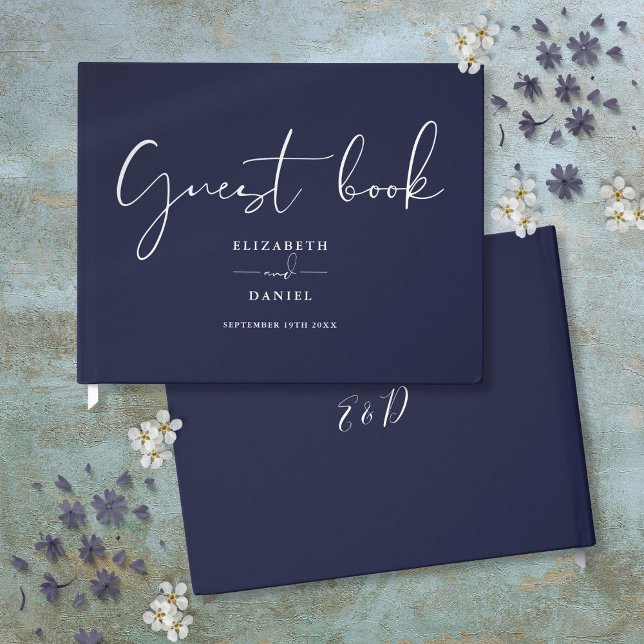 Navy Blue Elegant Script Wedding Gästebuch (Navy Blue Elegant Script Wedding Guest Book)