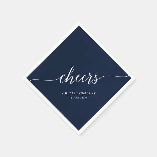 Navy Blue Elegant Stylish Lettering Cheers Event Serviette (Ecke)