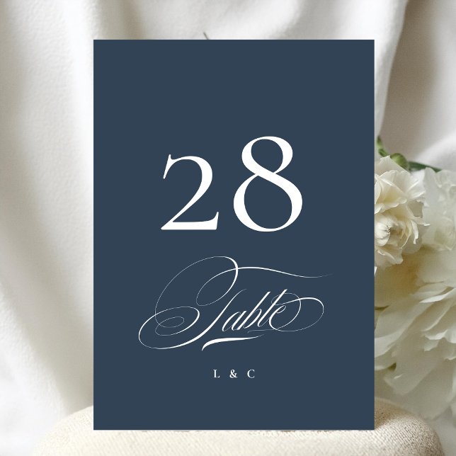 Navy Blue Elegant Wedding 5 x 7 Table Number Einladung (Von Creator hochgeladen)