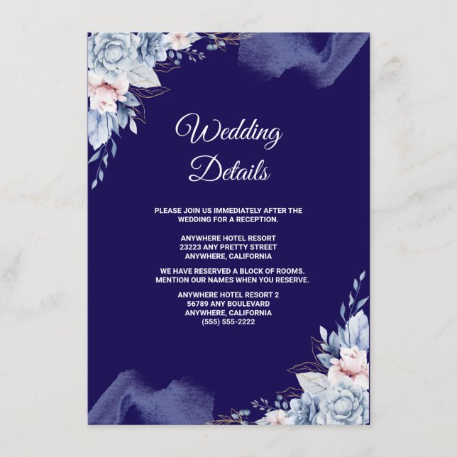 Navy blue elegant wedding begleitkarte (Vorderseite)