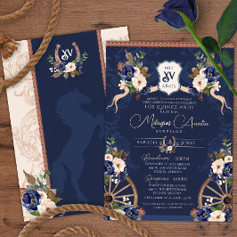Navy Blue Elegante Baroque Charro Quinceanera Einladung