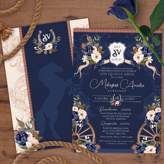 Navy Blue Elegante Baroque Charro Quinceanera Einladung (Von Creator hochgeladen)