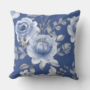 Navy Blue & Elegante Moderne Aquarellblume Kissen