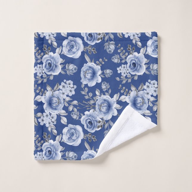Navy Blue & Elegante Moderne Aquarellblume Waschlappen (Waschlappen)
