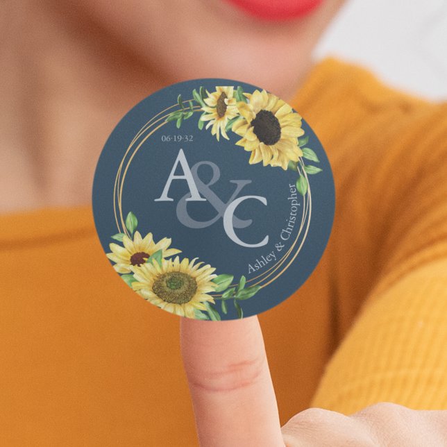 Navy Blue ・ Elegante Moderne Hochzeit Runder Aufkleber (Von Creator hochgeladen)