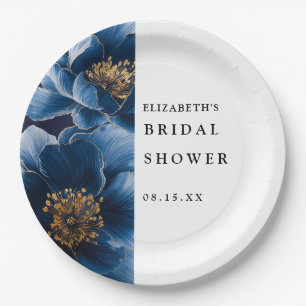 Navy Blue Elegante Modernes Brautparty Pappteller