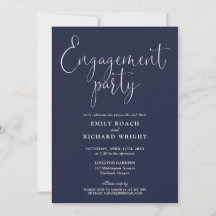 Navy Blue Elegante Script Engagement Party