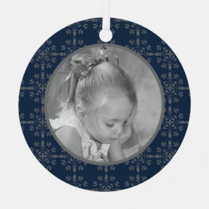 Navy Blue Elegante Snowflake Foto Weihnachten Ornament Aus Metall