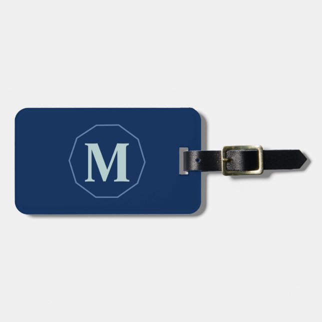 Navy Blue eleganter Monogramm personalisiert Gepäckanhänger (Vorderseite horizontal)
