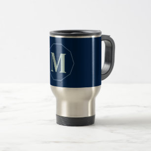 Navy Blue eleganter Monogramm personalisiert Reisebecher