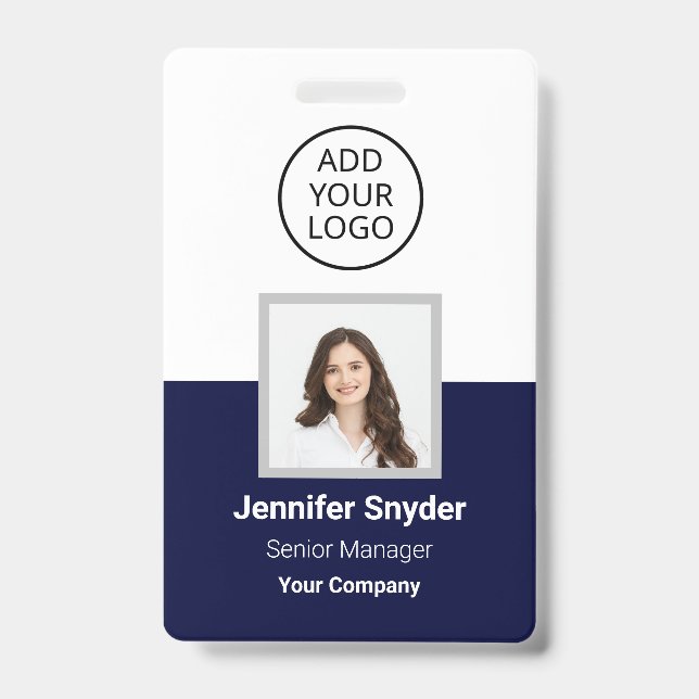Navy Blue, Employee Foto ID w/QR Code, Company Ausweis (Vorderseite)