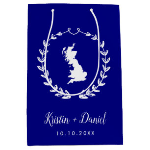 Navy Blue England UK Britain Map Wedding Welcome Mittlere Geschenktüte
