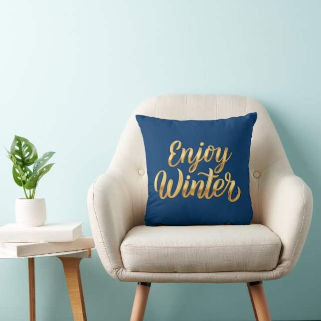 Navy Blue Enjoy Winter - Gold Script Urlaubsstimmu Kissen (Stuhl )