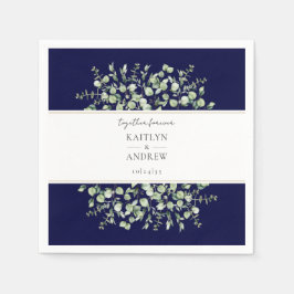 Navy Blue Eucalyptus Together Forever Wedding Serviette