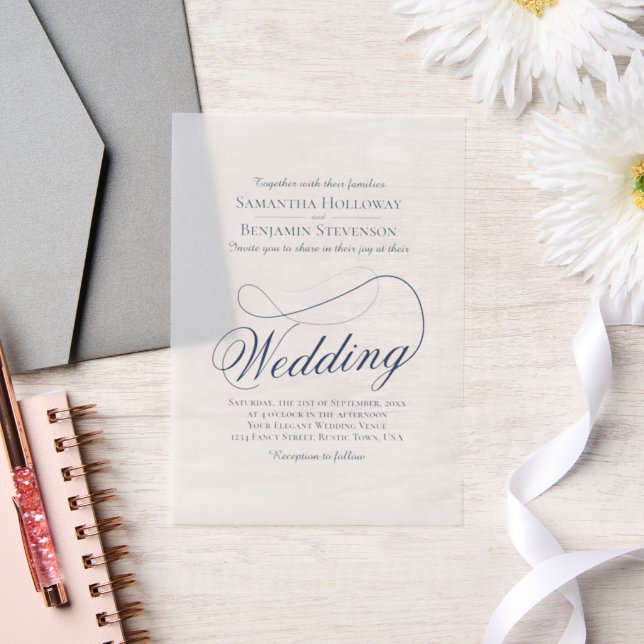 Navy Blue Extravagant Script Elegant Wedding (Hochzeit)
