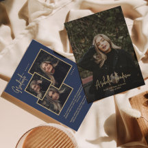 Navy Blue Extravagant Script Foto Collage Abschlus