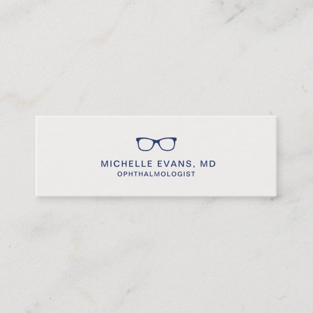 Navy Blue Eyeglasses Logo Optometrist Einfach Mini Visitenkarte (Vorderseite)