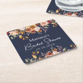 Navy Blue Fall Floral Brautparty Rechteckiger Pappuntersetzer
