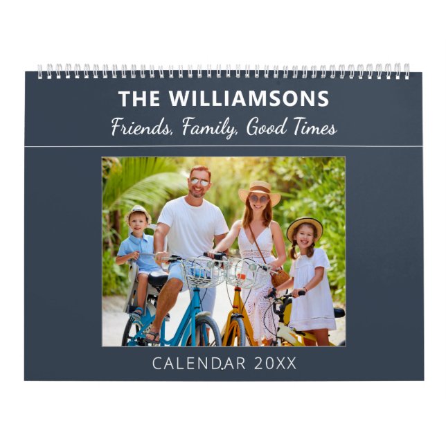 Navy Blue Family and Friends Custom Photo Collage Kalender (Titelbild)