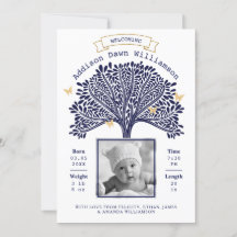 Navy Blue Family Tree Baby Birth Ankündigung