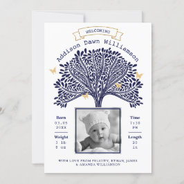 Navy Blue Family Tree Baby Birth Ankündigung