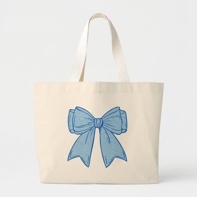 Navy + Blue Faux Glitter Bow Jumbo Stoffbeutel (Vorne)
