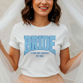 Navy + Blue Faux Glitter BRIDE Engagement Bridal T-Shirt