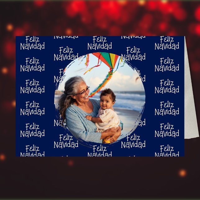 Navy Blue Feliz Navidad Spanisches Foto Feiertagskarte (Von Creator hochgeladen)