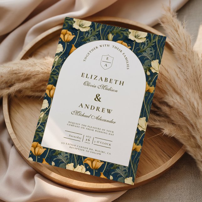 Navy Blue Floral Arch Elegant Wedding Einladung (Von Creator hochgeladen)