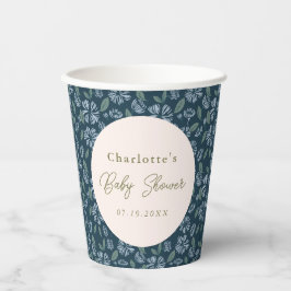 Navy Blue Floral Baby Dusche Custom Pappbecher