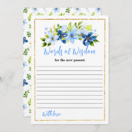 Navy Blue Floral Baby Shower Words Of Wisdom Einladung