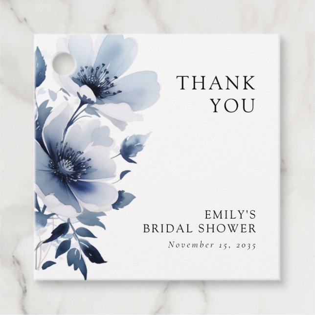 Navy Blue Floral Brautparty Geschenkanhänger (Vorderseite)