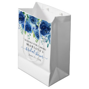 Navy Blue Floral Brautparty Medium Geschenktasche Mittlere Geschenktüte