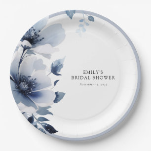 Navy Blue Floral Brautparty Pappteller