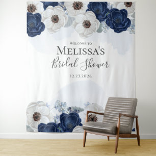 Navy Blue Floral Brautparty Watercolor Wandteppich