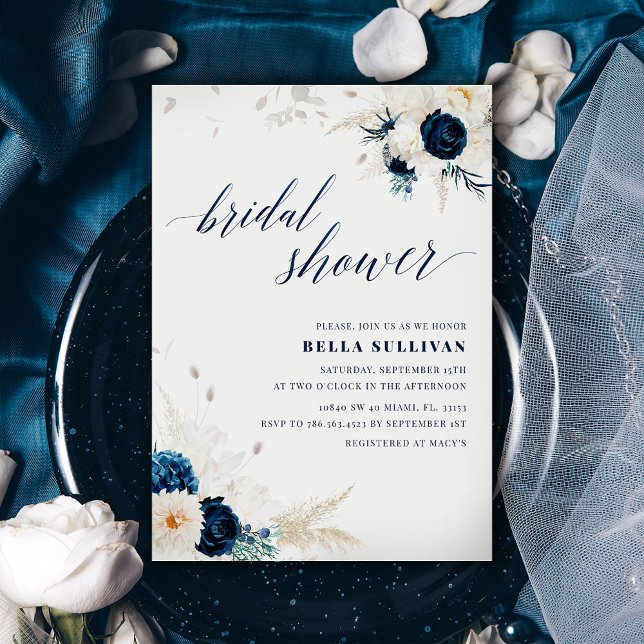 Navy Blue Floral Bridal Shower Einladung (Von Creator hochgeladen)