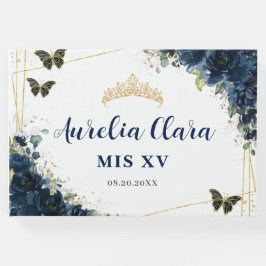 Navy Blue Floral Butterfells QUINCEAÑERA Mis XV Gästebuch