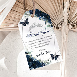 Navy Blue Floral Butterflies Quince 16th Birthday Geschenkanhänger