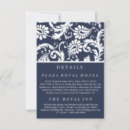 Navy Blue Floral Damask Wedding Enclosure RSVP Karte