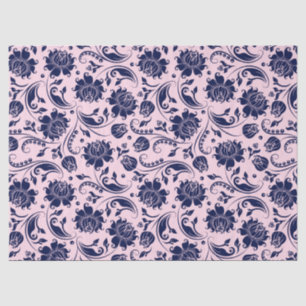 Navy Blue Floral Damaskus Rosa Hintergrund Seidenpapier