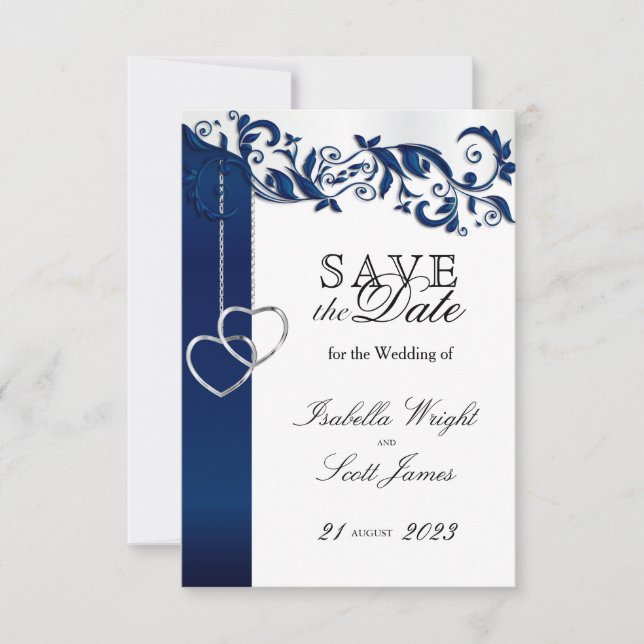 Navy Blue Floral Design - Save the Date (Vorderseite)