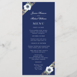 Navy Blue Floral Elegante Anemone Bouquet Wedding Menükarte