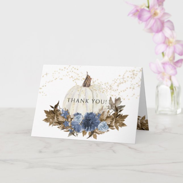 Navy Blue Floral Fall Pumpkin Gold Star Vielen Dan Karte (Orchidee)