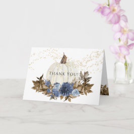 Navy Blue Floral Fall Pumpkin Gold Star Vielen Dan Karte