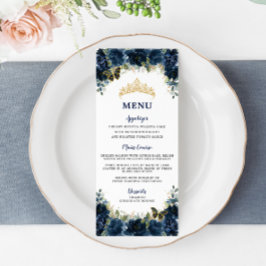 Navy Blue Floral Gold Quinceanera Geburtstagsmenü Programm