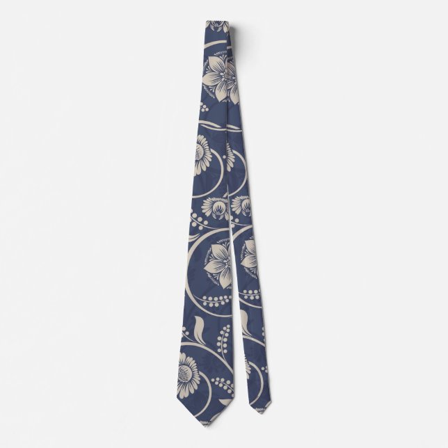 Navy Blue Floral Krawatte (Vorderseite)