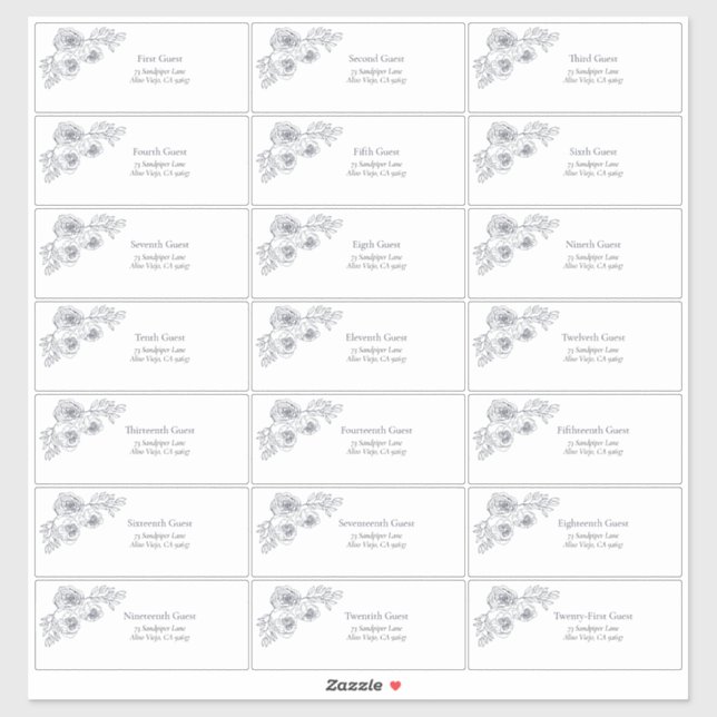 Navy Blue Floral Line Art Guest Anschrift Aufkleber (Blatt)