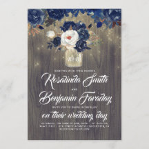Navy Blue Floral Mason Jar Rustic Wedding
