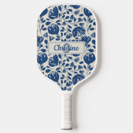 Navy Blue Floral Monogram, Custom Modern Design Pickleball Schläger