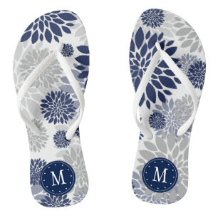 Navy Blue Floral Monogramm Flip Flops